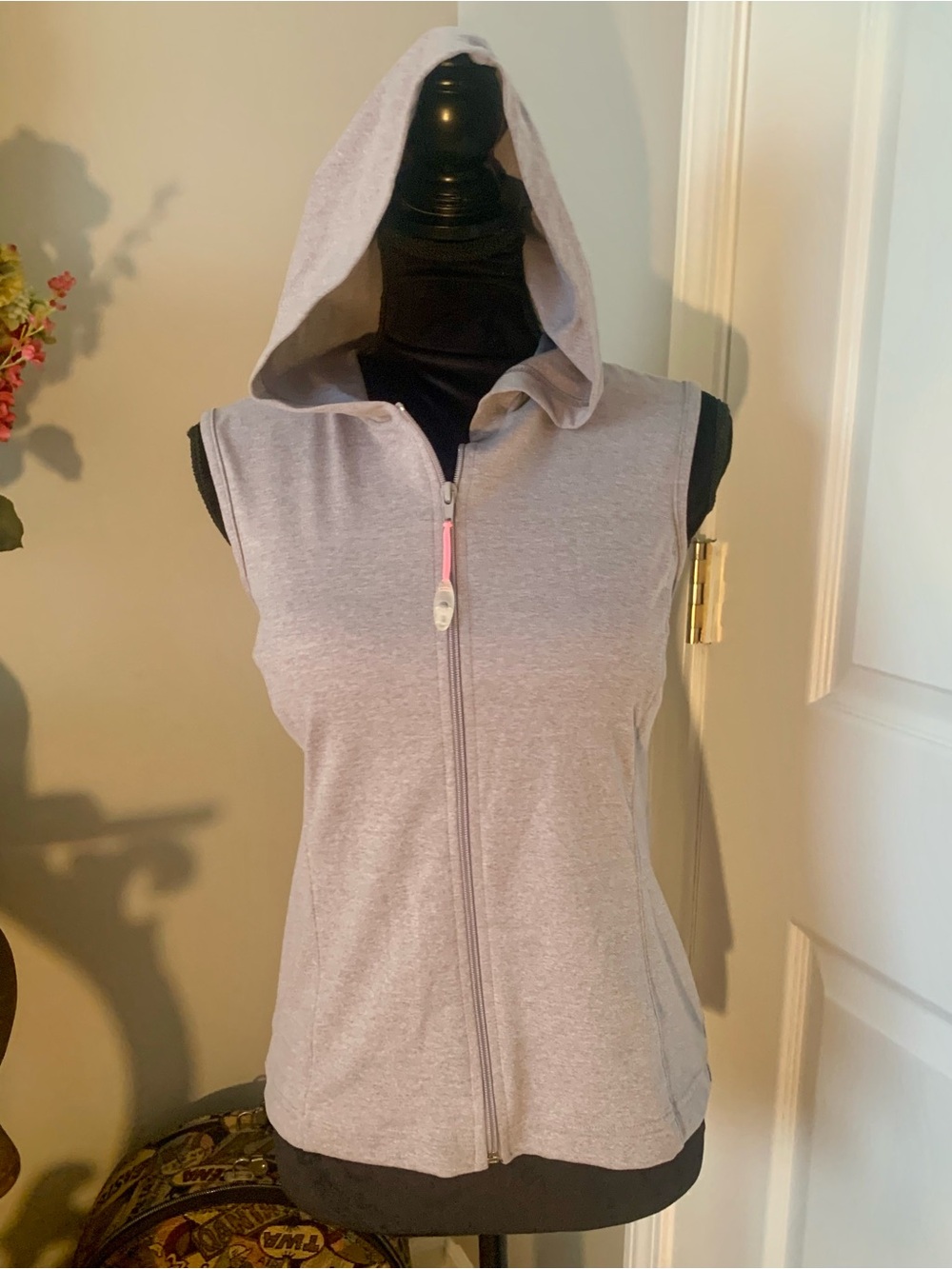 Esprit Light Gray/Orange Sleeveless Hoodie Zip-Front Vest